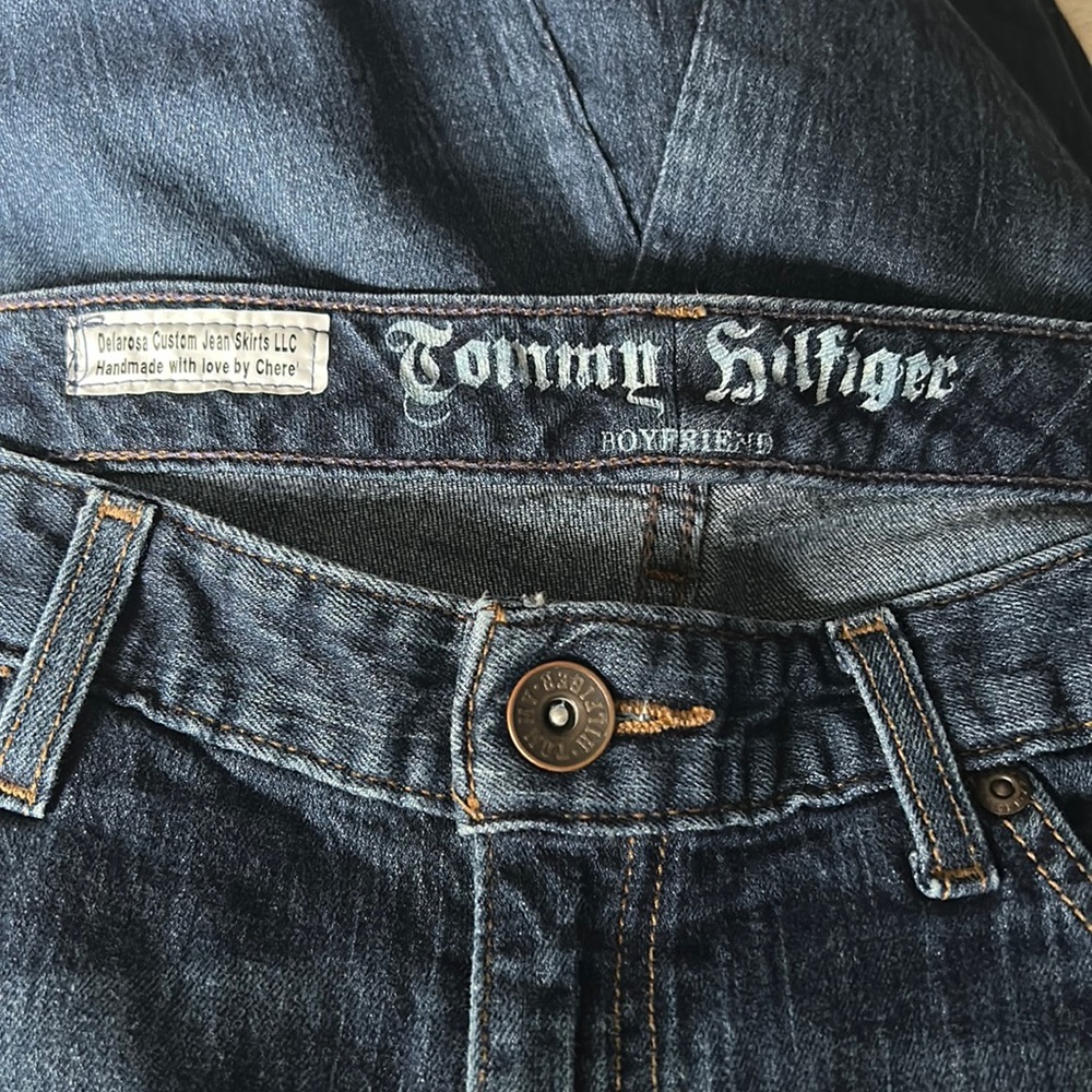 Custom Upcycled Tommy Hilfiger Denim Midi Skirt - Picture 4 of 7